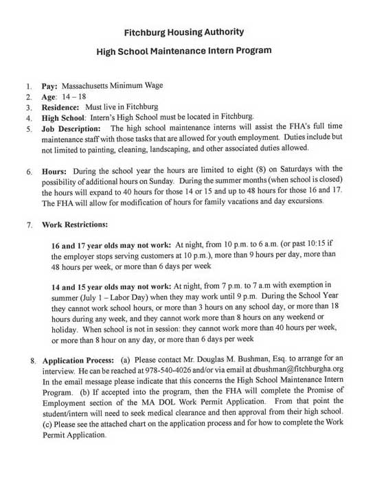 High School Internship Information